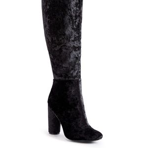 Thigh High Black Velvet Boots